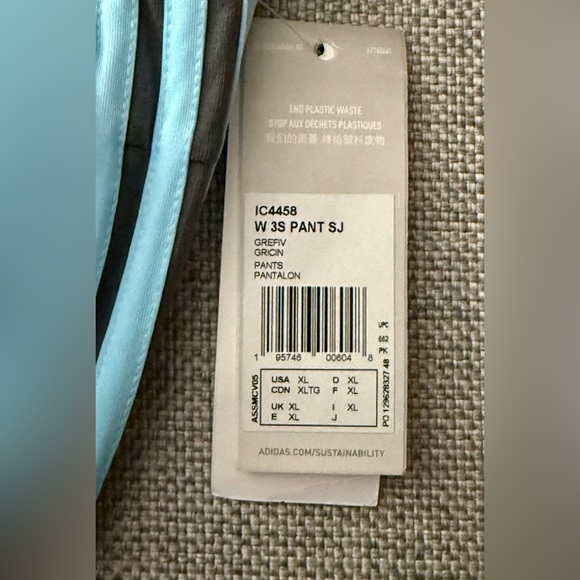 ADIDAS TRACK JOGGERS GREY WITH TURQUOISE TRIPLE STRIPE - Picture 6 of 15